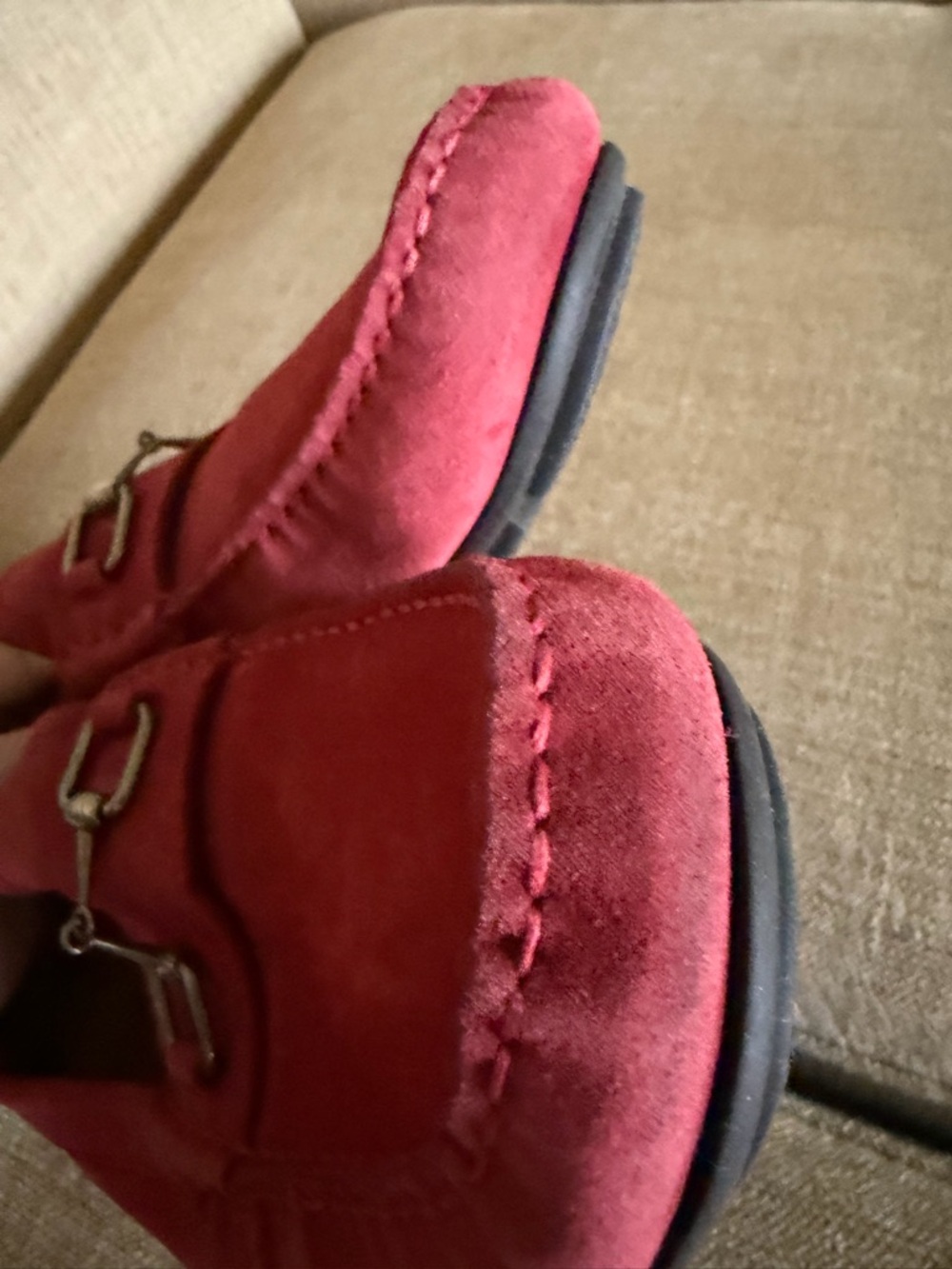 Gucci Red Suede Horsebit Loafers - Picture 3 of 7